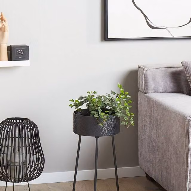 Wyld and Coco Black Matt Metal Industrial Tripod Plant Stand W/D/H: 29 x 26 x 50 cm