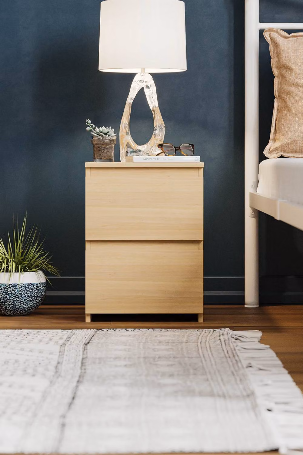 HD Designs Denver 2 Drawer Bedside Chest in Beige, W/D/H: 40.0 x 29.5 x 29.5 cm – 3
