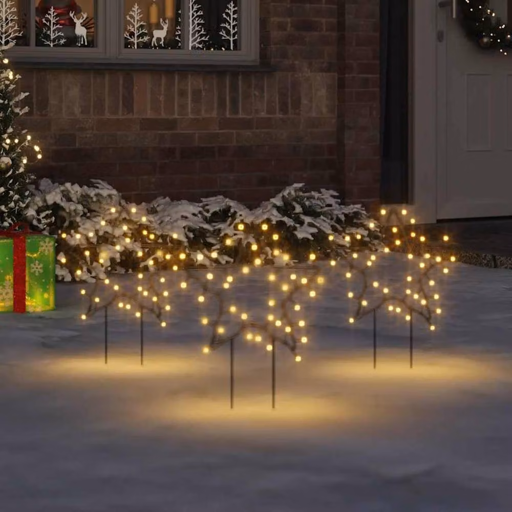 Berkfield Home Christmas Star Light Decorations with Spikes, 50 LEDs, Black, Height: 29 cm (Set of 3) – 2