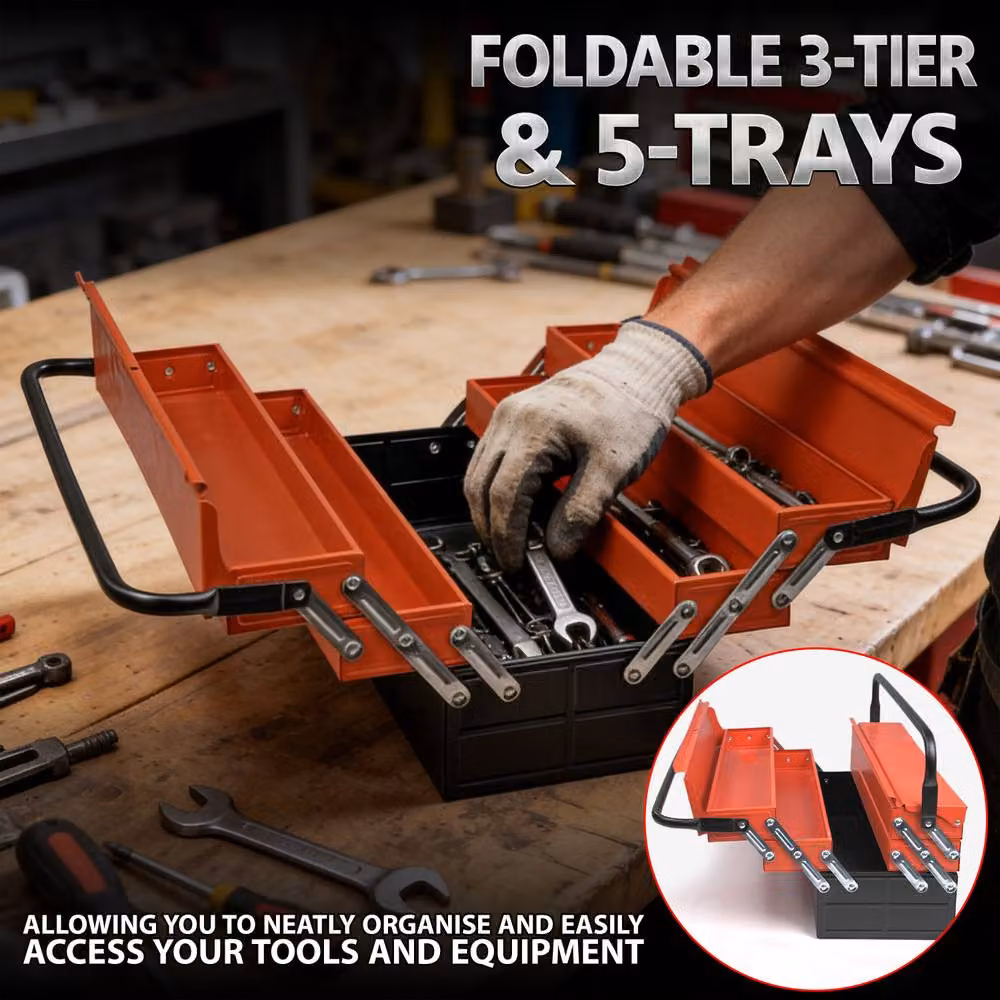 Crystals Heavy Duty Metal Cantilever 5 Tray Toolbox in Red – 7