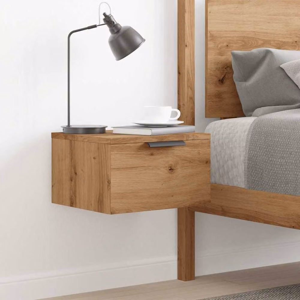 Berkfield Home Artisan Oak Wall-mounted Bedside Cabinet, Brown, W: 34 cm, D: 30 cm, H: 20 cm – 3