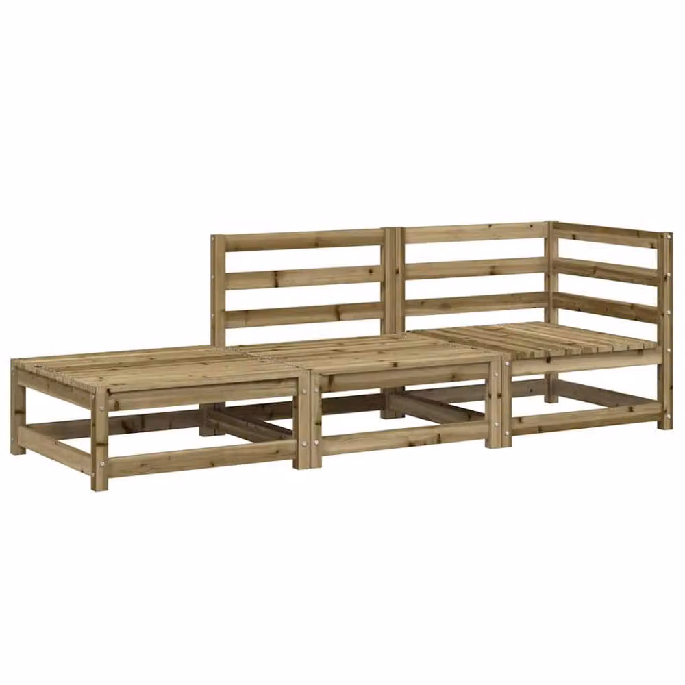 Berkfield Home 2-Seater L-Shape Garden Sofa with Matching Footstool in Brown Impregnated Pine Wood – 2