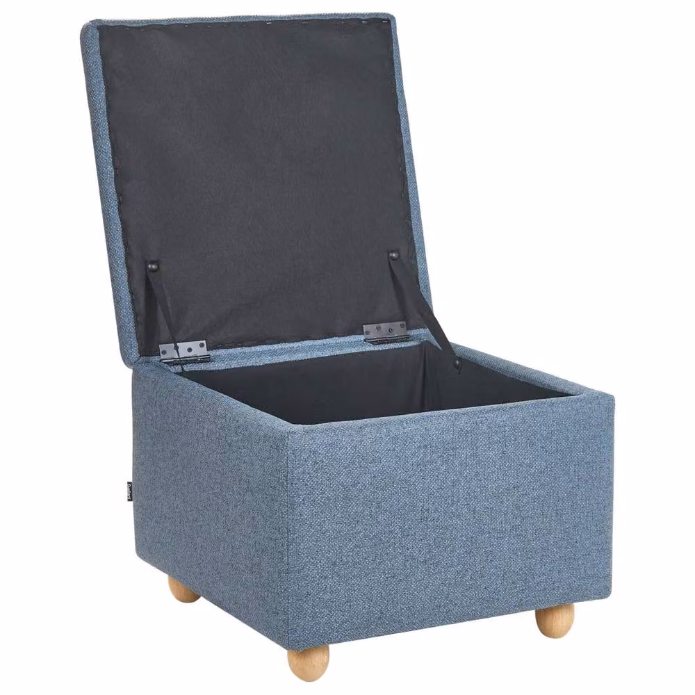 Wyld and Coco Blue Woven Fabric Storage Pouffe with Water-Repellent Finish – 4