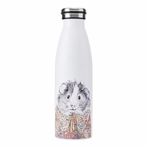 Mikasa Tipperleyhill Guinea Pig Double-Walled Stainless Steel Vacuum-Insulated Water Bottle, 500ml, White/Multicolour