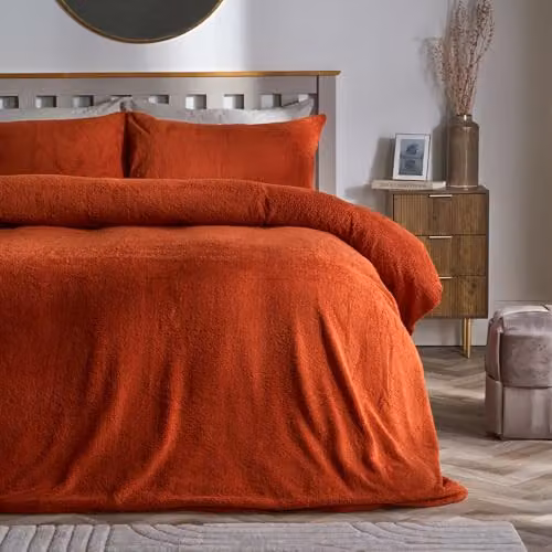 OHS Thermal Soft Teddy Fleece Duvet Cover and Pillowcase Set, Rust Orange, W/D/H: 180 x 200 cm – 1