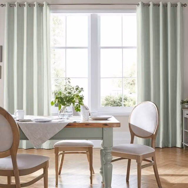 Laura Ashley Candy Stripe Made to Measure Blackout Eyelet Curtain Panel in Green