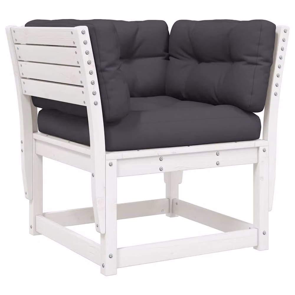 Berkfield Home 8 Piece White Solid Pine Wood Garden Lounge Set with Fabric Cushions and Matching Ottoman – 3