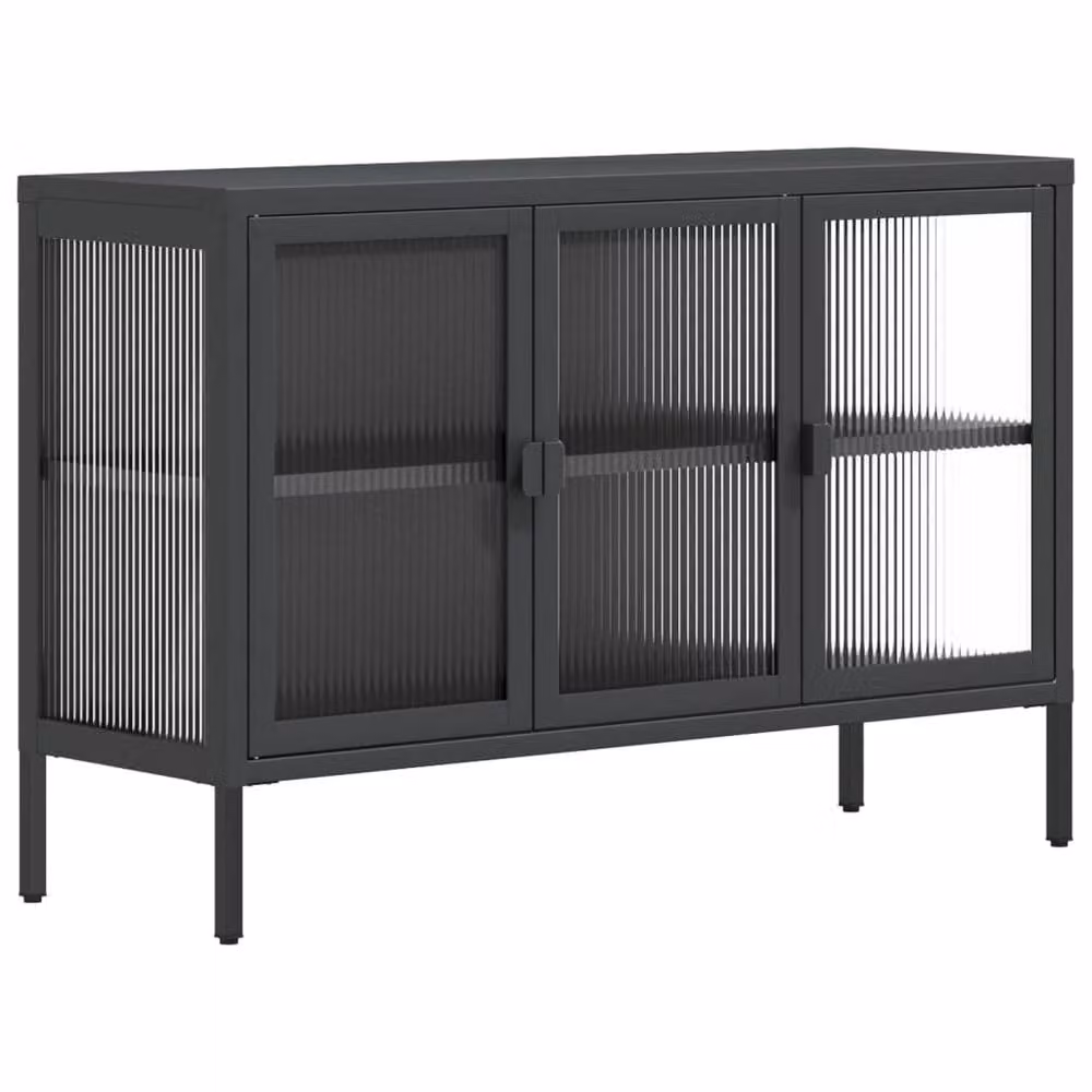 Berkfield Home Black Modern Sideboard with Glass and Steel, W/D/H: 105 x 35 x 70 cm – 3