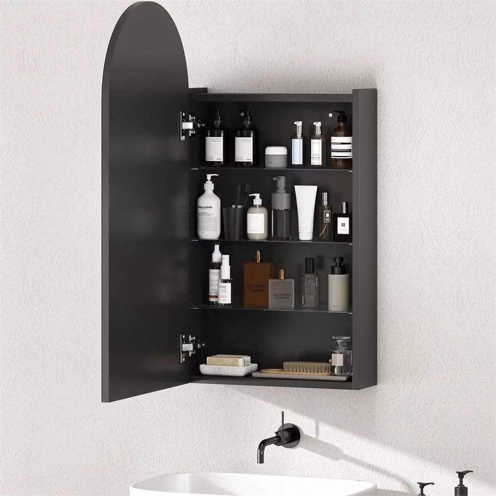 Havendro Black Modern Wall Mounted Bathroom Mirror Cabinet with Glass Shelves W/D/H: 80 x 40 x 12 cm – 2
