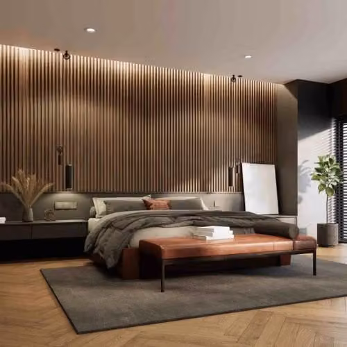 PBSL Group Slatted Acoustic Wood Wall Panel, Brown, W: 60.0 cm, H: 240.0 cm, D: 2.2 cm