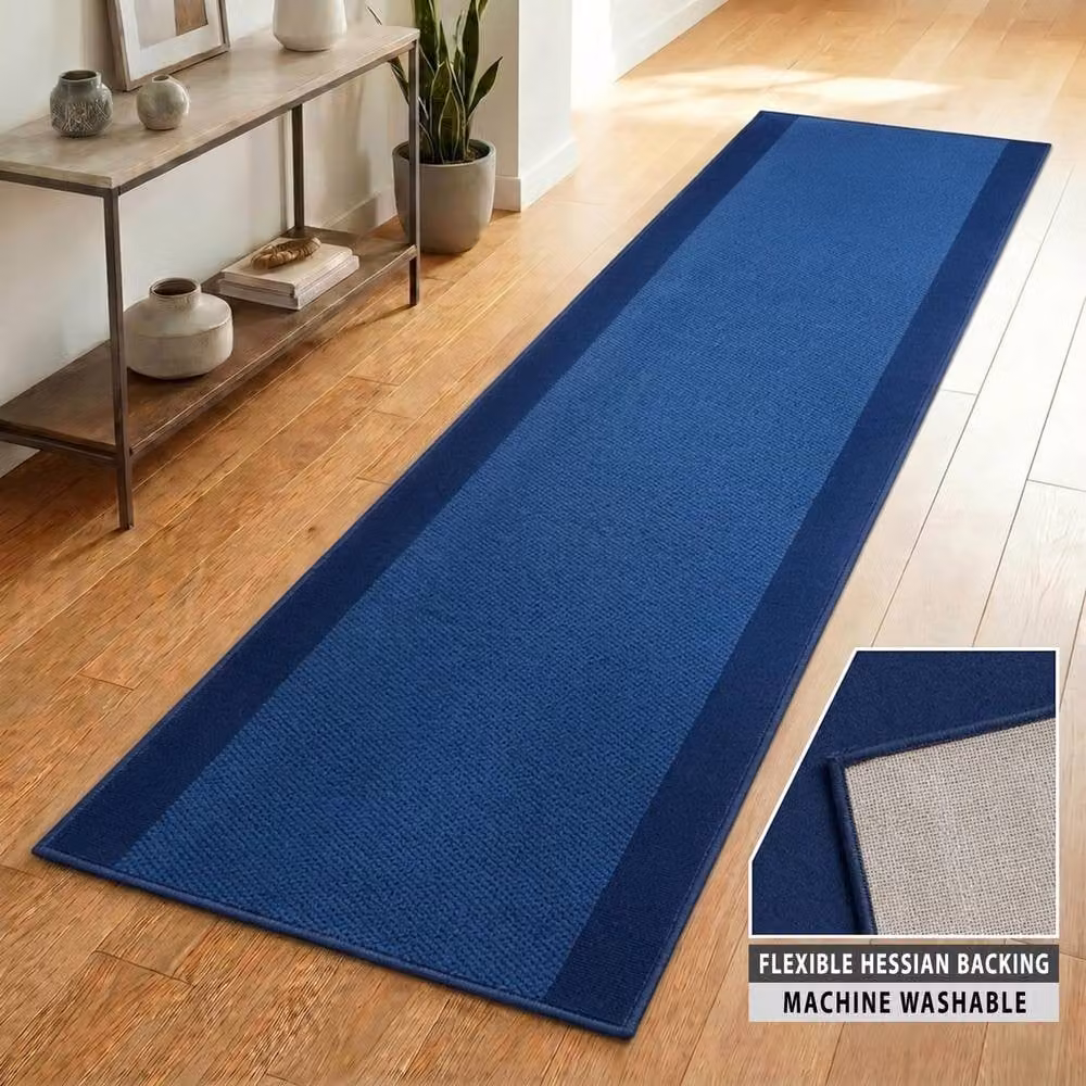 Bravich LTD Bordered Traditional Navy Blue Non-Slip Hallway Runner Rug, W: 60 cm, L: 600 cm – 4