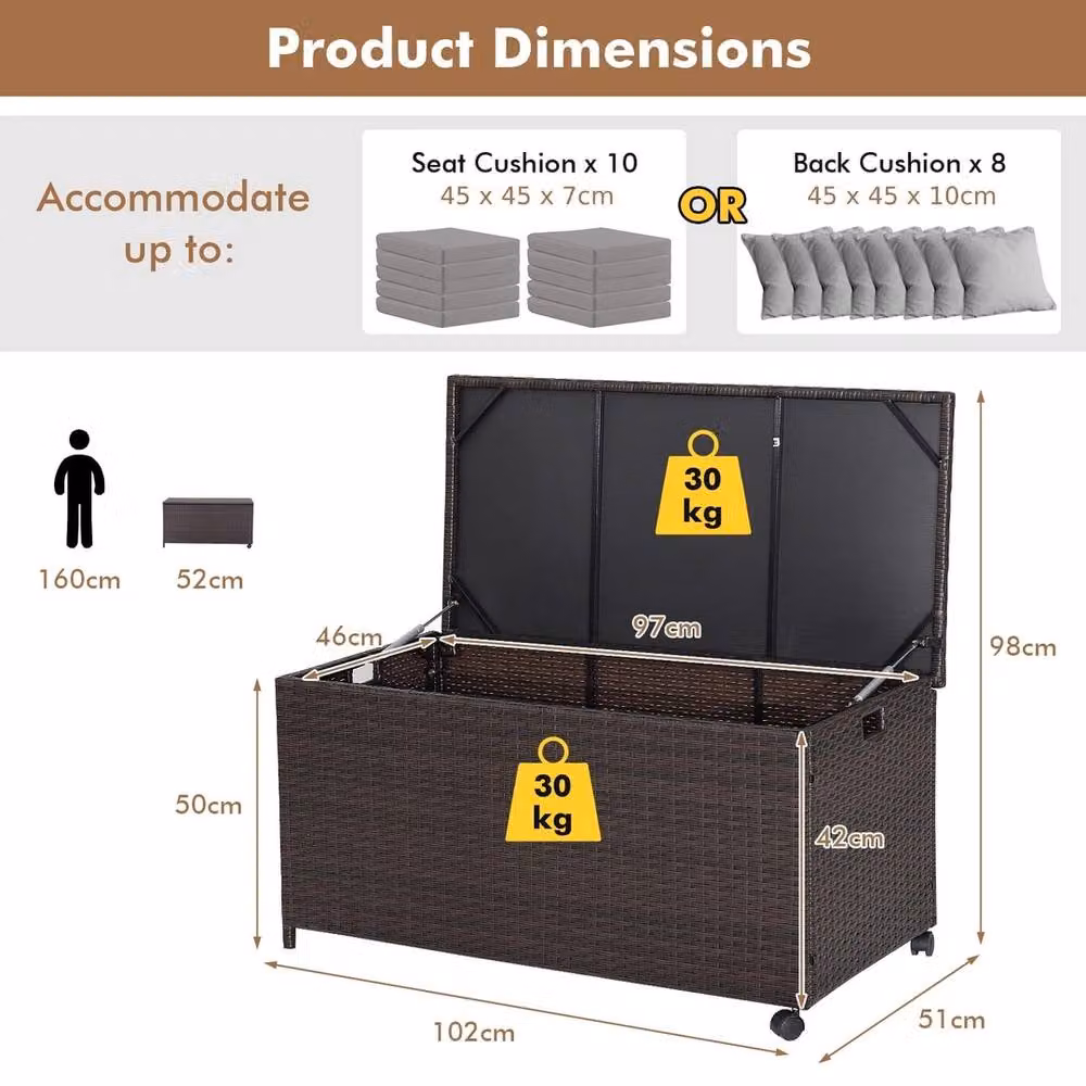 NESTLUNE Dark Brown Rattan and Steel Patio Storage Container, W/D/H: 100 x 100 x 100 cm – 2