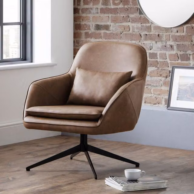Ashfield Brown Faux Leather Industrial Tub Swivel Chair with Armrests
