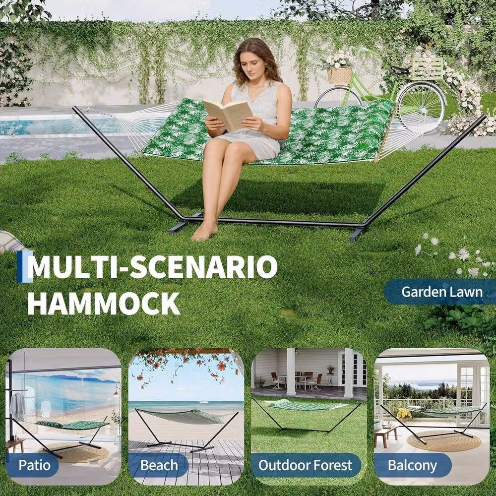 London Boutique Double Hammock with Stand and Pillow in Green – 7