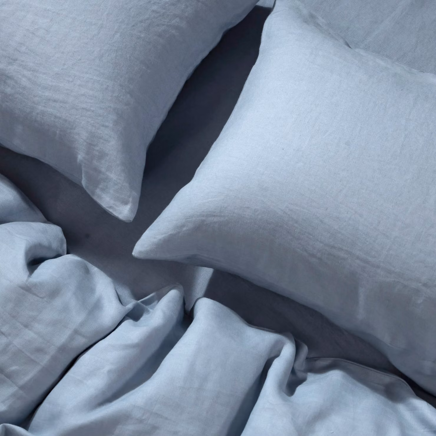 Cuddledown Blue Plain Linen Pillowcase for Adults