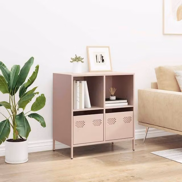 Berkfield Home Pink Modern Sideboard in Matt Cold-rolled Steel, W/D/H: 68 x 39 x 73.5 cm