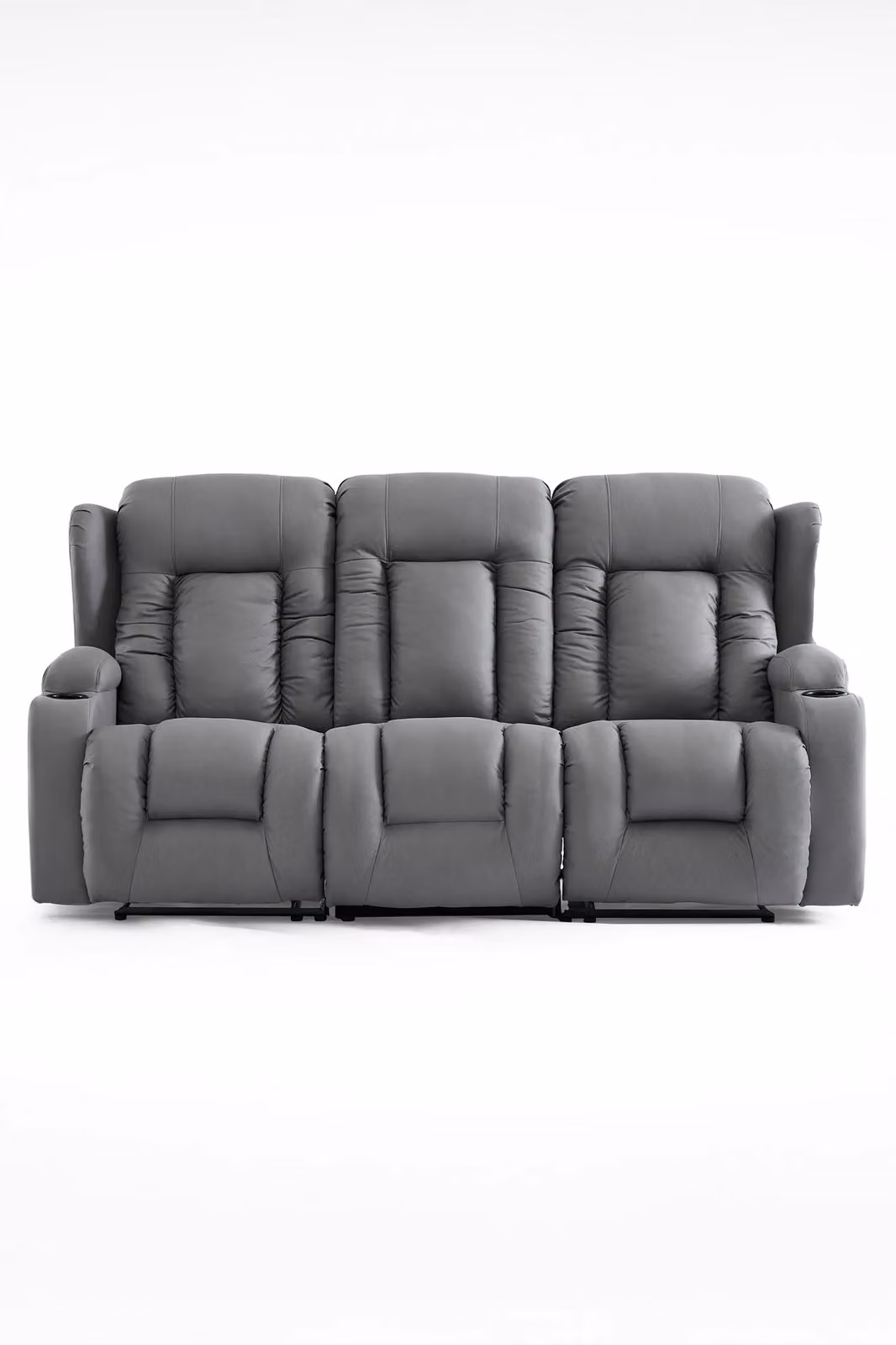 More4Homes Caesar 3 Seater Grey Fabric Modern Manual Recliner Sofa with Cup Holders W: 207 cm, D: 105 cm, H: 98 cm – 2