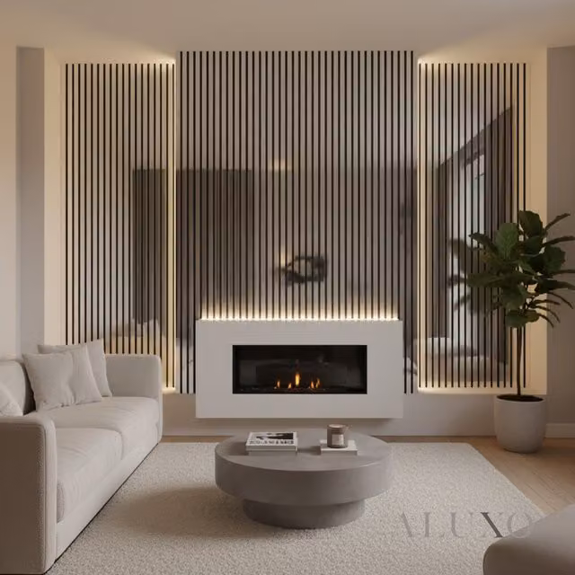 ALUXO Set of 2 Acoustic 3D Real Wood Slatted Wall Panels in Silver and Black