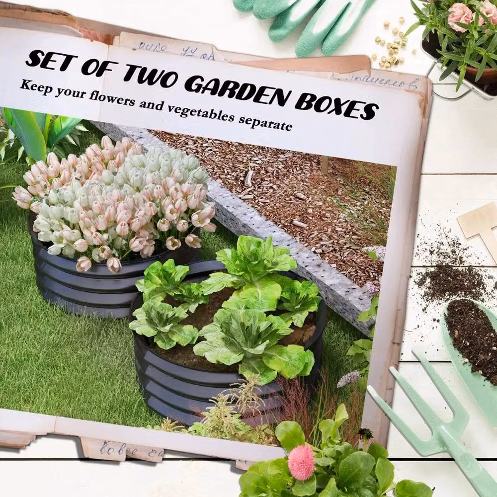 Kelvenix Set of 2 Grey Metal Raised Garden Bed Planter Boxes – 2