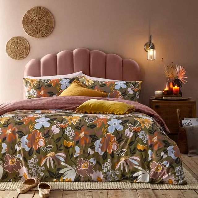 Asterea Reversible Floral Duvet Cover Set, Multicolour and Purple, W: 90 cm, L: 200 cm