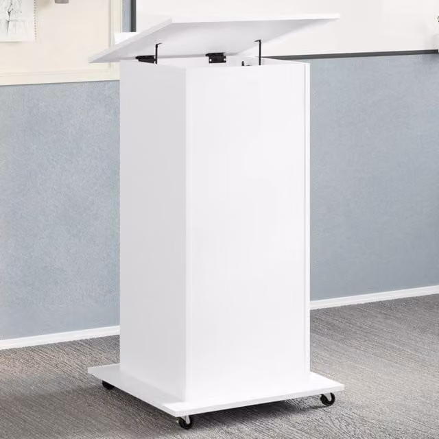 Berkfield Home Lectern with Wheels and Drawer in White, W/D/H: 55 x 55 x 107 cm