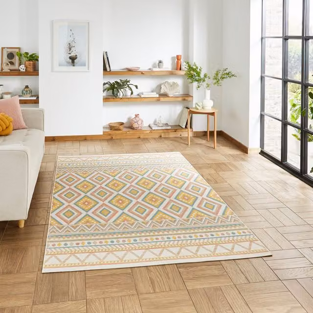 Terrys Multicolour Diamond Pattern Rectangular Outdoor Rug, Flat Weave Polypropylene