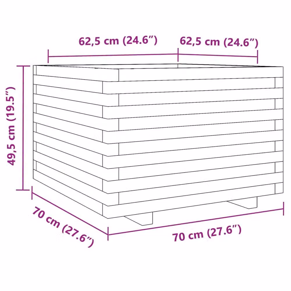 Berkfield Home Beautiful Garden Planter Tub in Brown Solid Wood, W: 70 cm, D: 70 cm, H: 49.5 cm – 2