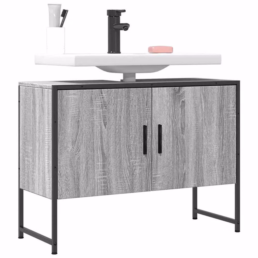 Berkfield Home Grey Sonoma Wall Mounted Bathroom Sink Cabinet W: 80 cm, D: 33 cm, H: 60 cm – 2