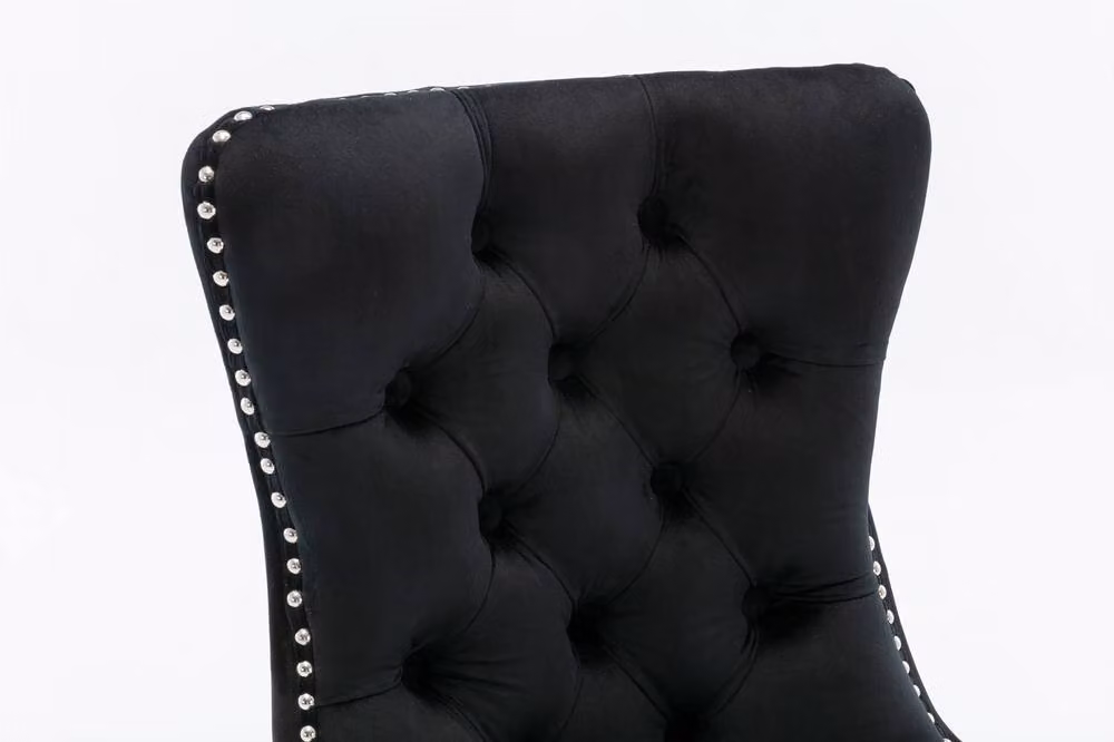 Modern Home Touch Romsey Set of 2 Black Velvet Upholstered Dining Chairs with Oak Legs and Knocker Ring Back – 5