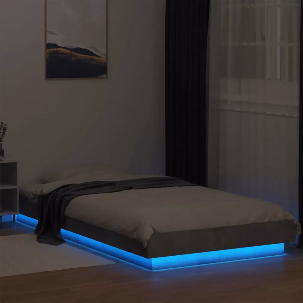 Berkfield Home Modern Bed Frame with LED Lights and USB Charging Port in Concrete Grey, W: 75 cm, L: 190 cm – 2