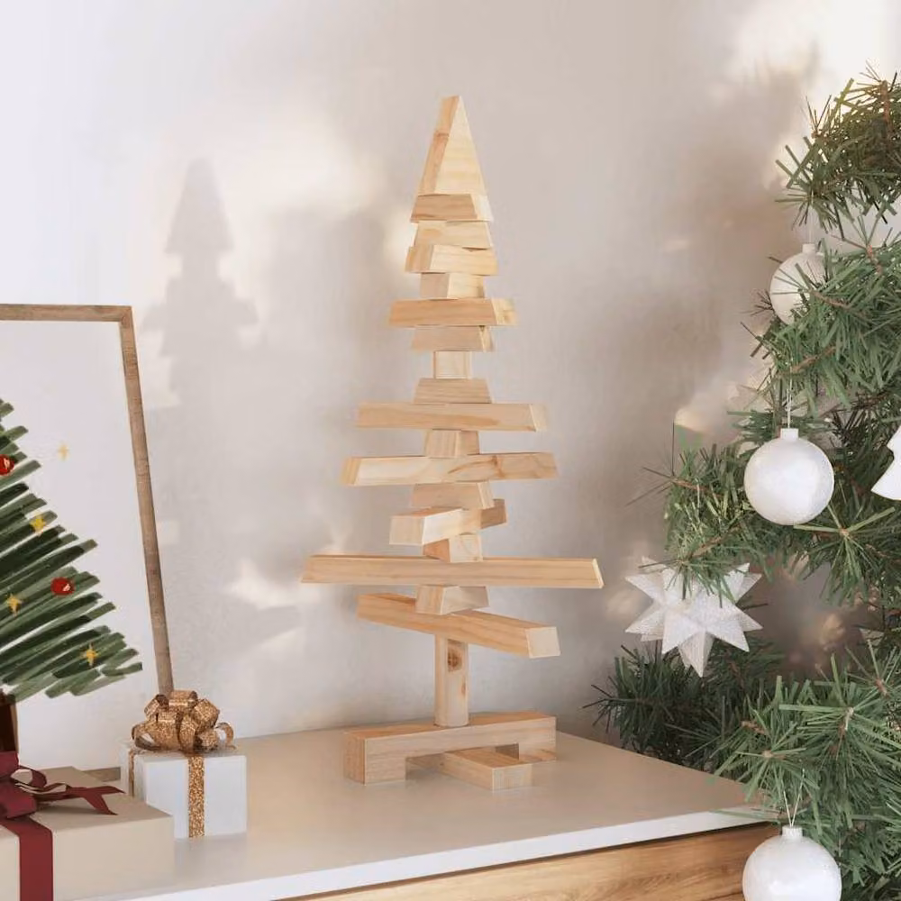 Berkfield Home Rustic Wooden Tabletop Christmas Tree in Sand and Beige, Height: 60 cm – 3