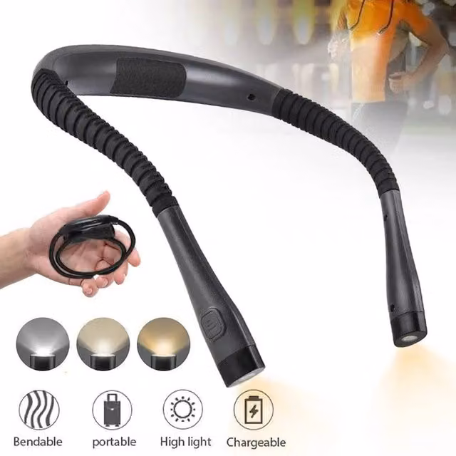 NESTLUNE Handsfree LED Flexible Neck Light, USB Rechargeable, Black