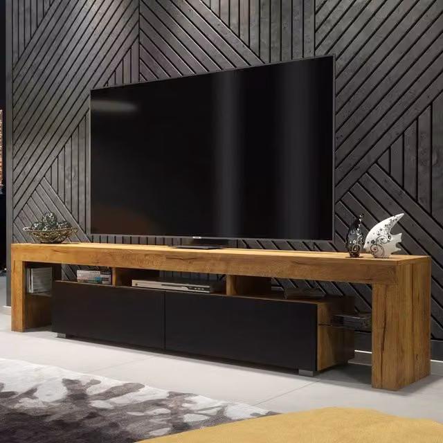 PAWNORA Modern TV Unit and Sideboard Cabinet in Brown Oak and Black Matt – 1