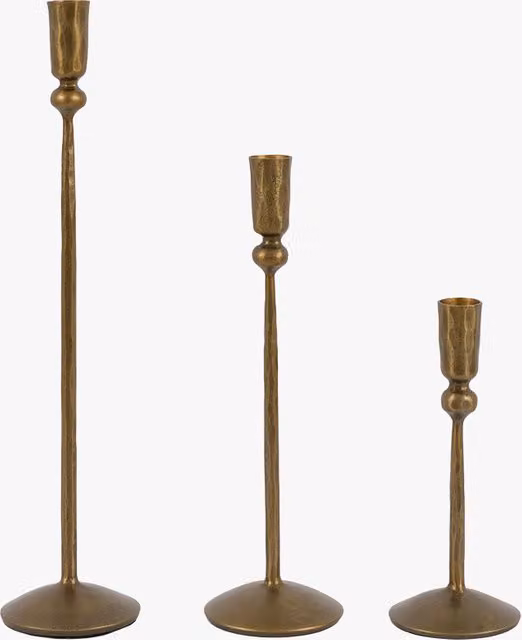 Perch & Parrow Tilo Metal Taper Candle Stick Set of 3 in Gold