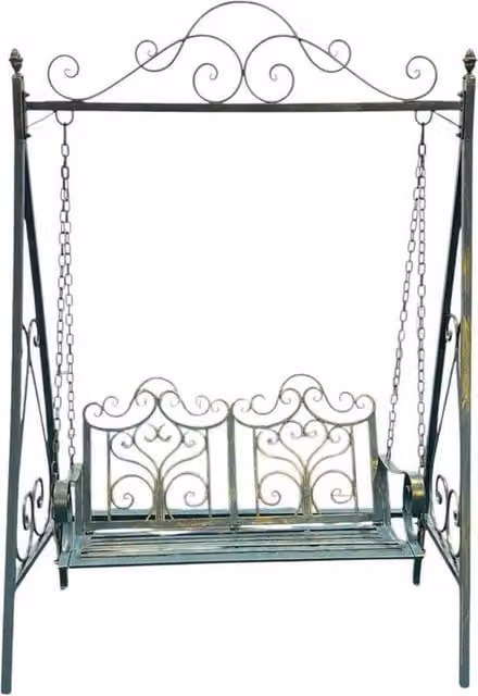 Minster Garden Swing Bench in Blue and Gold with Sun Canopy, Powder Coated Steel, W: 90 cm, D: 147 cm, H: 215 cm – 1
