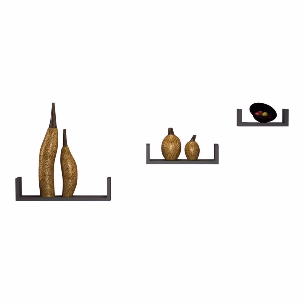 Kelvenix Set of 3 U-Shaped Floating Wooden Wall Mounted Display Shelves in Grey – 3