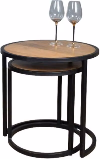 Elm Home And Garden Nest Of Two Round Mango Wood and Black Metal Side Tables