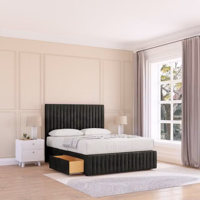 Sloomy Madison Upholstered Velvet Divan Bed Base in Dark Grey, W/D/H: 140 x 200 cm
