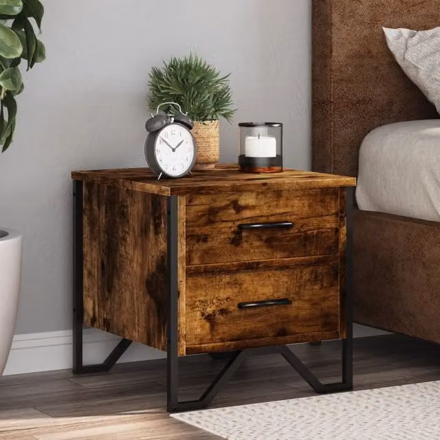 Berkfield Home Set of 2 Modern Bedside Cabinets in Smoked Oak Brown, W/D/H: 40 x 41 x 40 cm