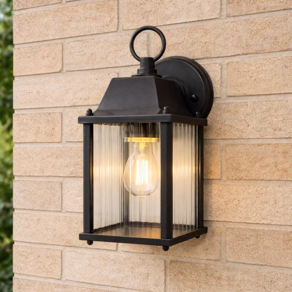 CGC Lighting Santiago Mini Black Coach Lantern Wall Light with Ribbed Glass – 3