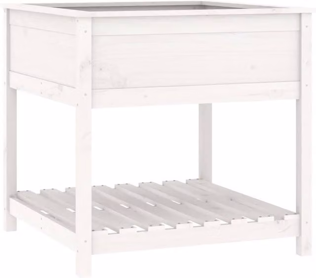 Berkfield White Solid Wood Pine Planter with Shelf W/D/H: 82.5 x 82.5 x 81 cm – 1