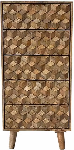 Jaipur Furniture Ltd Geometric 5 Drawer Tall Chest in Mango Wood, Brown, W: 55 cm, D: 40 cm, H: 118 cm – 1