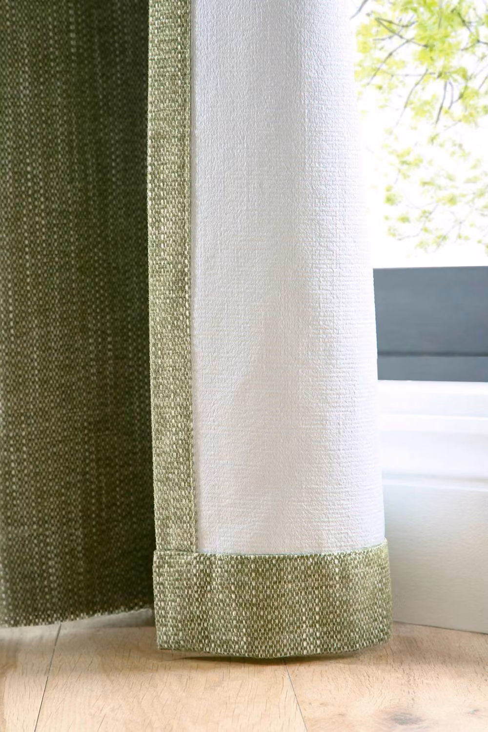 Curtina Boucle Chenille Woven Blackout Eyelet Curtains in Green and Black, Width: 168 cm, Drop: 229 cm – 3