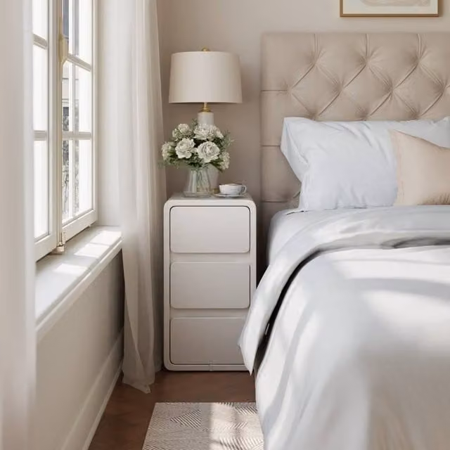 YQJJGL White Solid Wood 3-Tier Slim Nightstand with Drawers, W/D/H: 30 x 30 x 30 cm