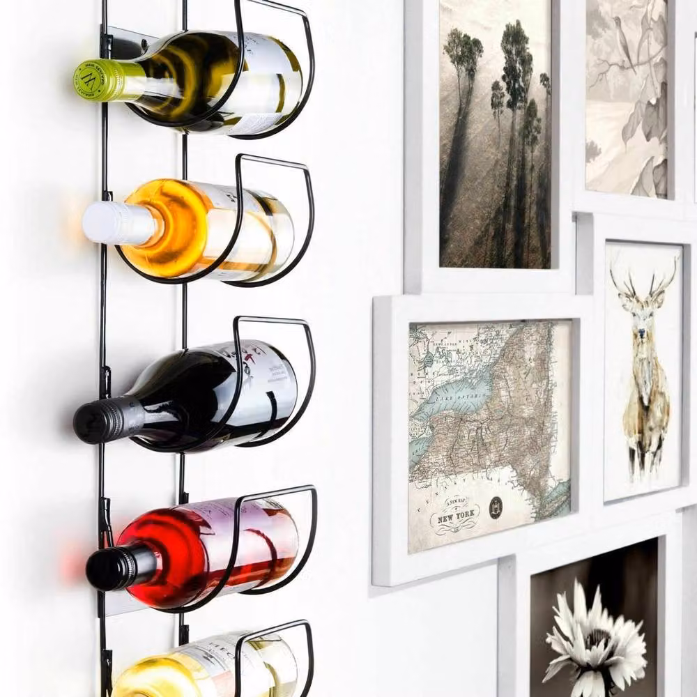 FORGEVIO Wall Mounted 5 Bottle Wine Rack in Matt Black Metal and Glass – 3