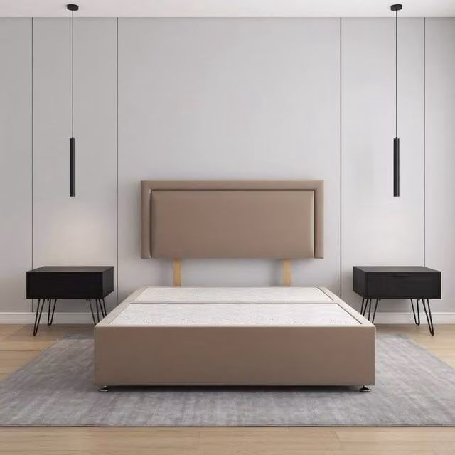 Regional Furnishings Luxury King Size Divan Bed Base with 24 inch Headboard in Bronze Plush Velvet