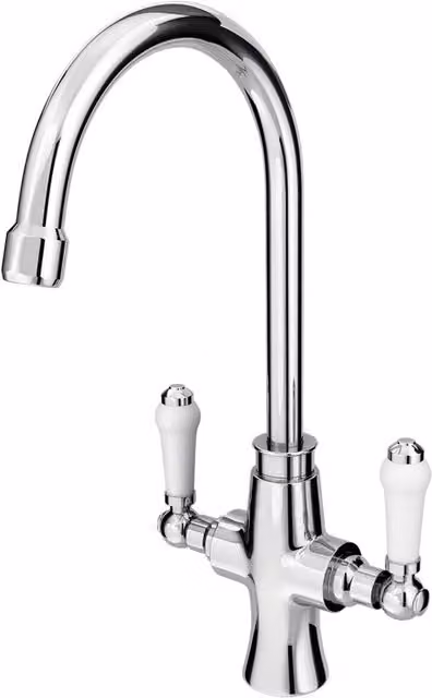 BATHWEST Chrome Dual Lever Kitchen Mixer Taps with Swivel Spout in Silver