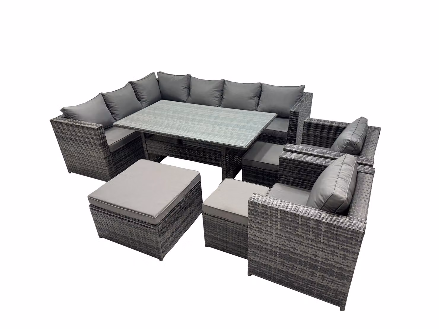 Fimous Outdoor PE Rattan Sofa Set with 3 Stools in Dark Grey – 2