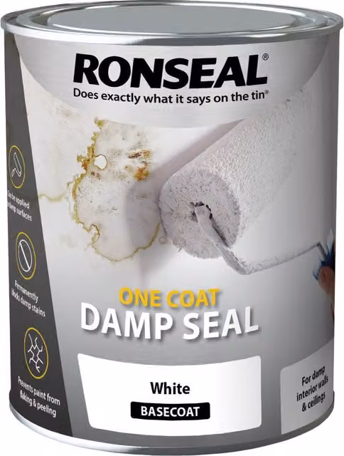 Ronseal One Coat Mould Resistant Damp Seal Barrier, White, 0.75 l