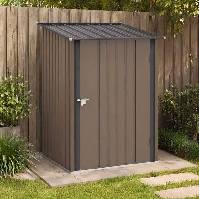 STILVORA Brown Galvanised Steel Lean-to Garden Shed with Lockable Single Door